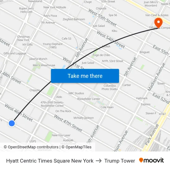 Hyatt Centric Times Square New York to Trump Tower map