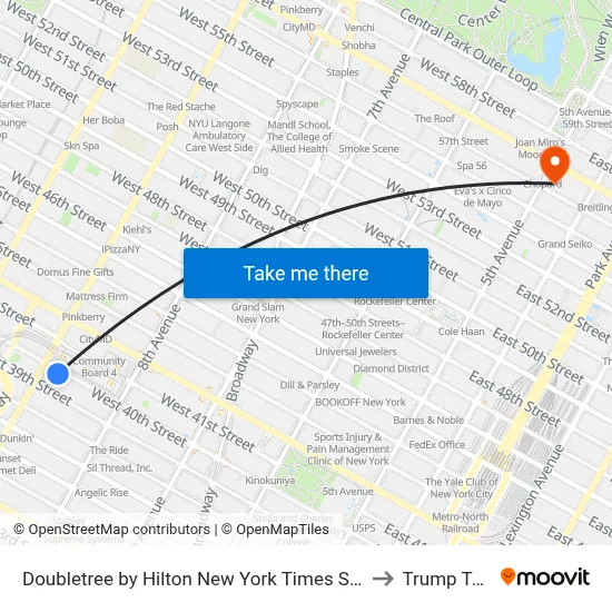 Doubletree by Hilton New York Times Square West to Trump Tower map