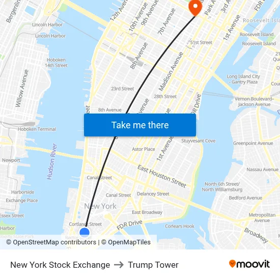 New York Stock Exchange to Trump Tower map