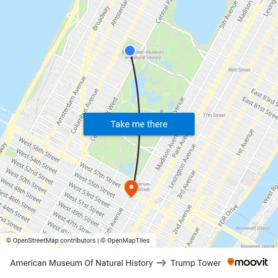 American Museum Of Natural History to Trump Tower map