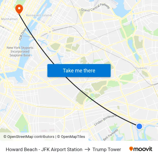 Howard Beach - JFK Airport Station to Trump Tower map