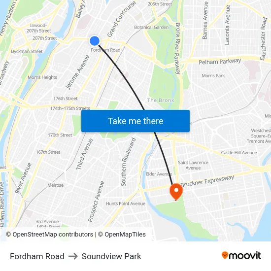 Fordham Road to Soundview Park map
