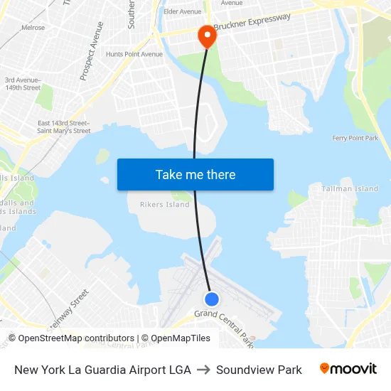 New York La Guardia Airport LGA to Soundview Park map