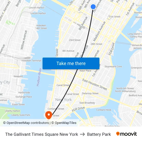 The Gallivant Times Square New York to Battery Park map
