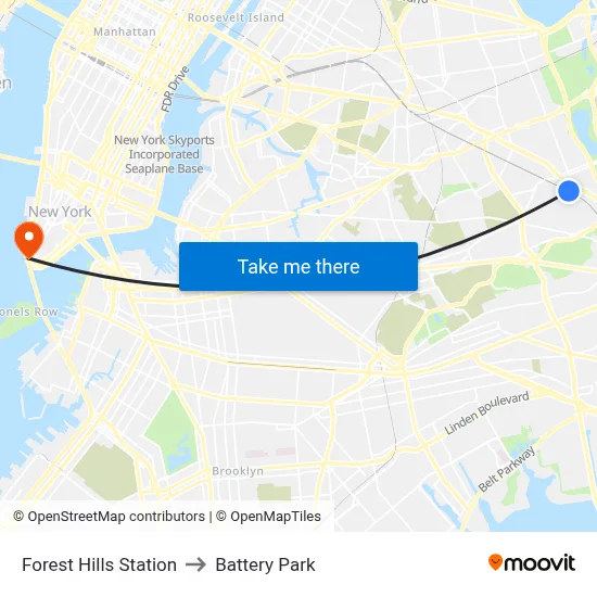 Forest Hills Station to Battery Park map