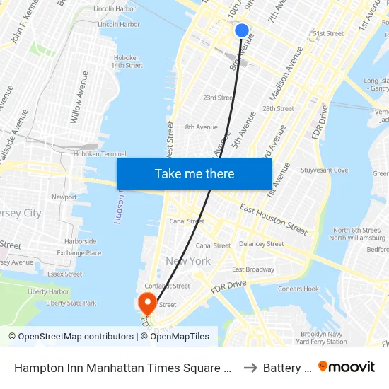 Hampton Inn Manhattan Times Square South New York to Battery Park map