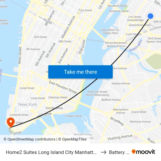 Home2 Suites Long Island City Manhattan View Queens to Battery Park map