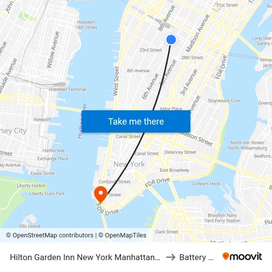 Hilton Garden Inn New York Manhattan Chelsea to Battery Park map
