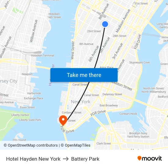 Hotel Hayden New York to Battery Park map