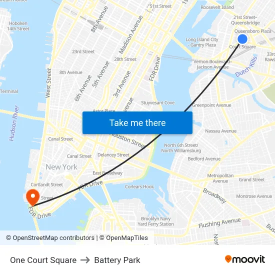 One Court Square to Battery Park map