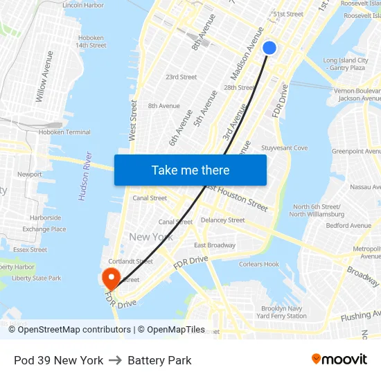 Pod 39 New York to Battery Park map