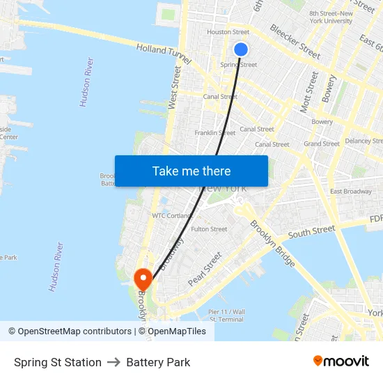 Spring St Station to Battery Park map