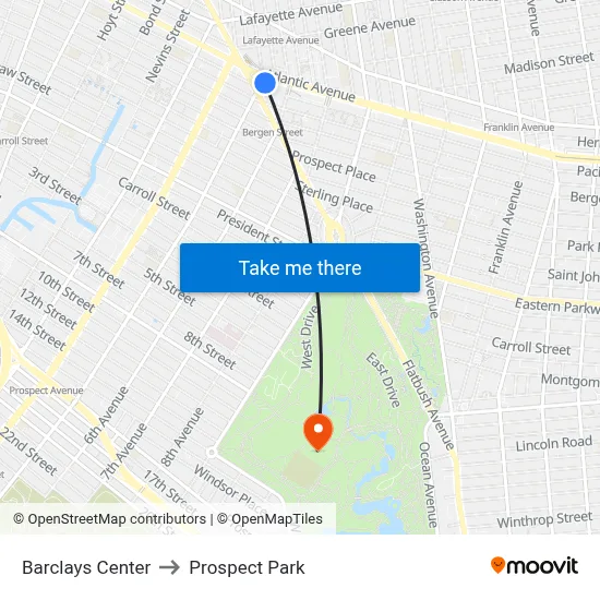 Barclays Center to Prospect Park map