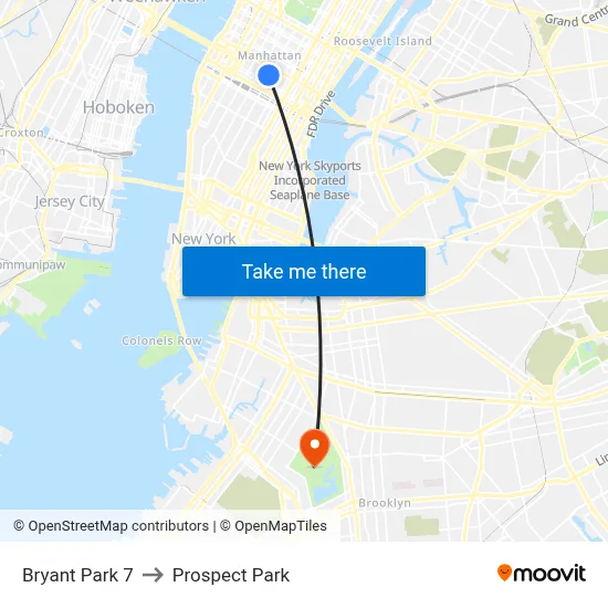 Bryant Park 7 to Prospect Park map