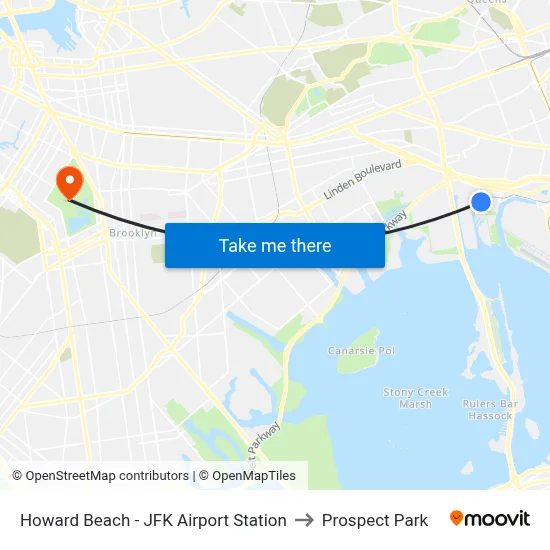 Howard Beach - JFK Airport Station to Prospect Park map
