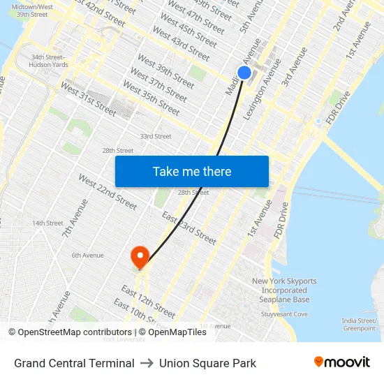 Grand Central Terminal to Union Square Park map