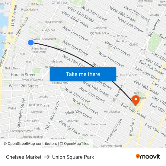 Chelsea Market to Union Square Park map