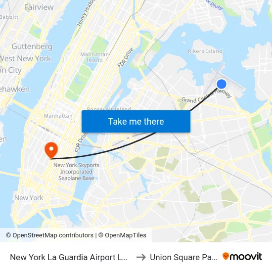 New York La Guardia Airport LGA to Union Square Park map