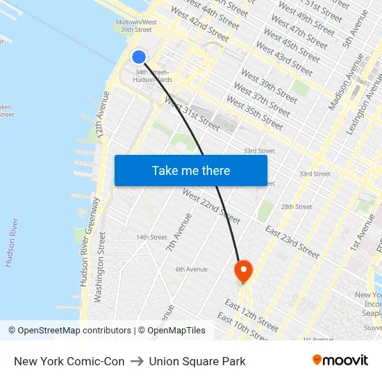 New York Comic-Con to Union Square Park map