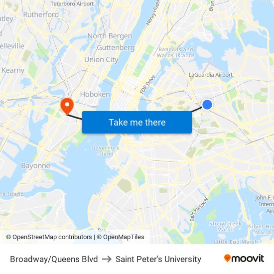 Broadway/Queens Blvd to Saint Peter's University map