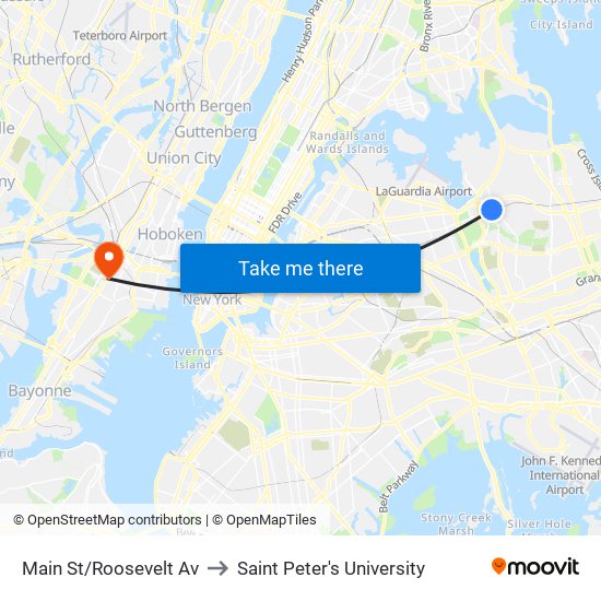 Main St/Roosevelt Av to Saint Peter's University map