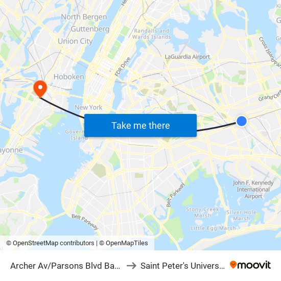 Archer Av/Parsons Blvd Bay D to Saint Peter's University map