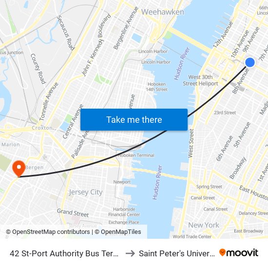 42 St-Port Authority Bus Terminal to Saint Peter's University map