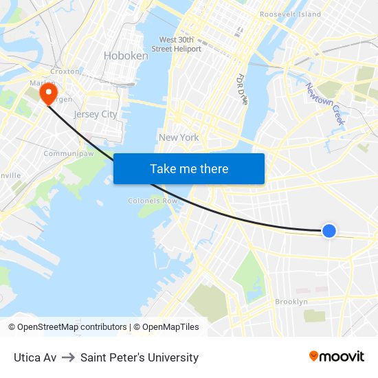 Utica Av to Saint Peter's University map