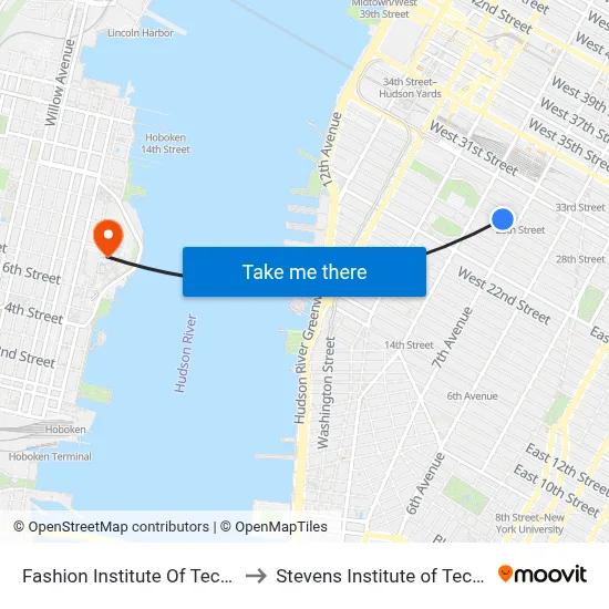 Fashion Institute Of Technology to Stevens Institute of Technology map