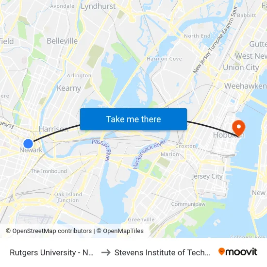 Rutgers University - Newark to Stevens Institute of Technology map