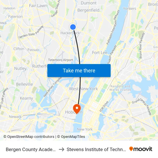 Bergen County Academies to Stevens Institute of Technology map