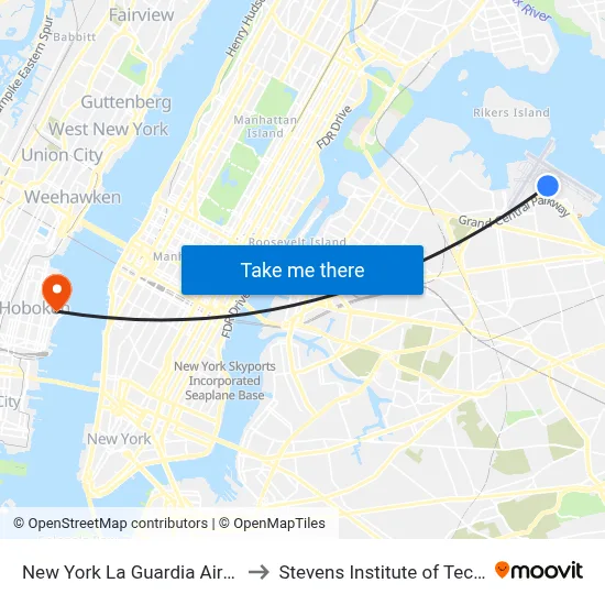 New York La Guardia Airport LGA to Stevens Institute of Technology map