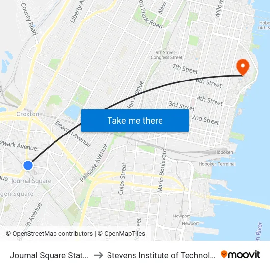 Journal Square Station to Stevens Institute of Technology map