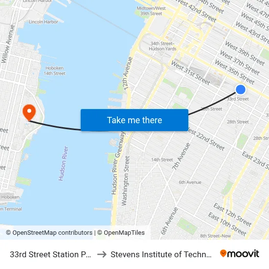 33rd Street Station PATH to Stevens Institute of Technology map