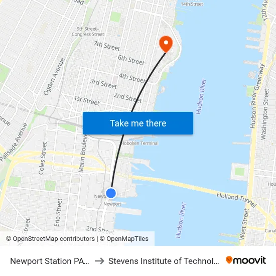 Newport Station PATH to Stevens Institute of Technology map