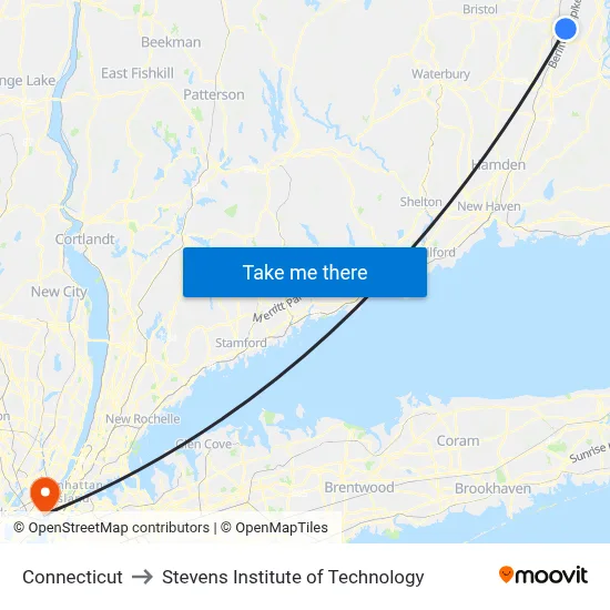 Connecticut to Stevens Institute of Technology map