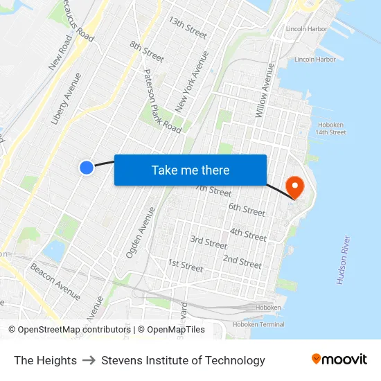 The Heights to Stevens Institute of Technology map