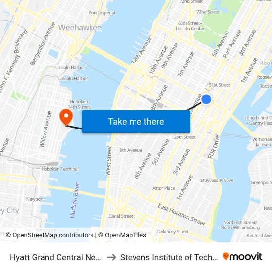Hyatt Grand Central New York to Stevens Institute of Technology map
