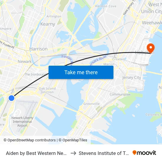 Aiden by Best Western Newark Airport to Stevens Institute of Technology map