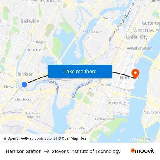 Harrison Station to Stevens Institute of Technology map