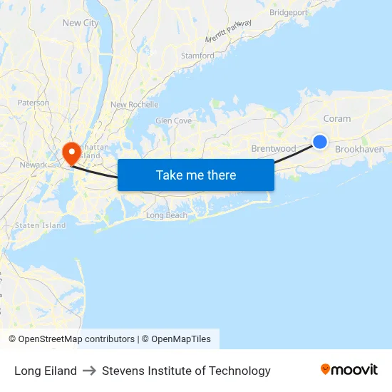 Long Eiland to Stevens Institute of Technology map