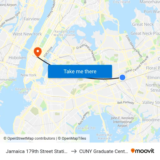 Jamaica 179th Street Station to CUNY Graduate Center map