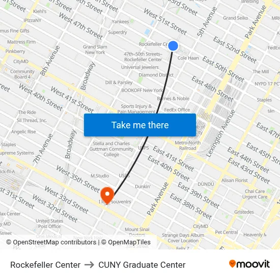 Rockefeller Center to CUNY Graduate Center map