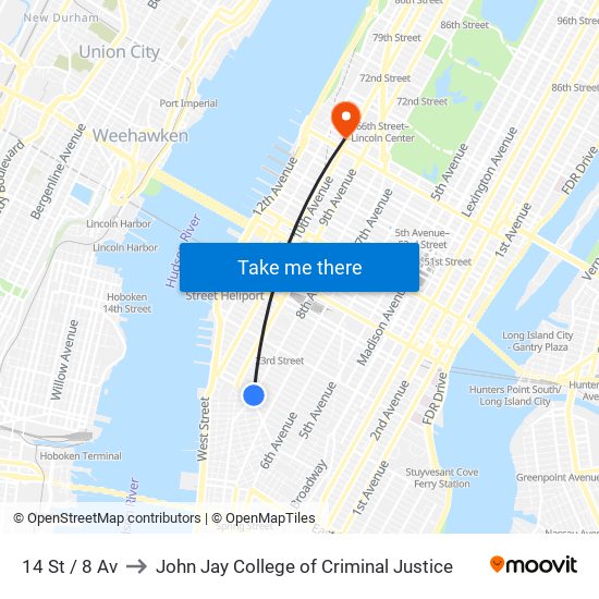 14 St / 8 Av to John Jay College of Criminal Justice map