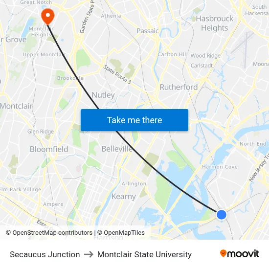 Secaucus Junction to Montclair State University map