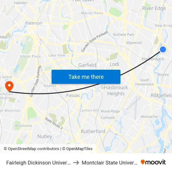 Fairleigh Dickinson University to Montclair State University map