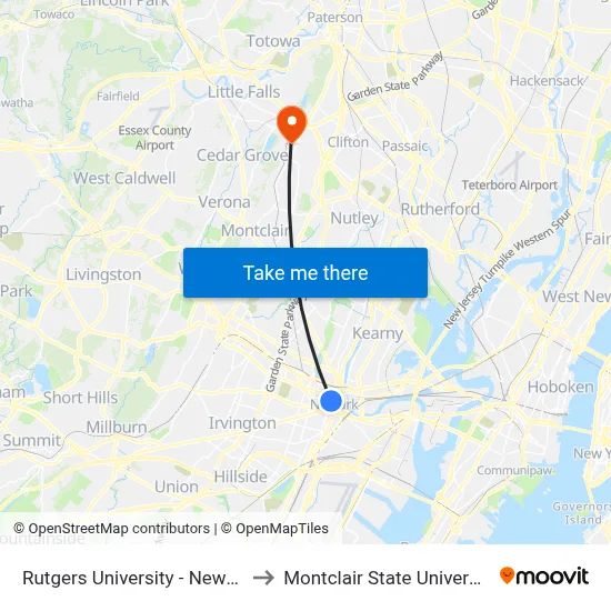 Rutgers University - Newark to Montclair State University map