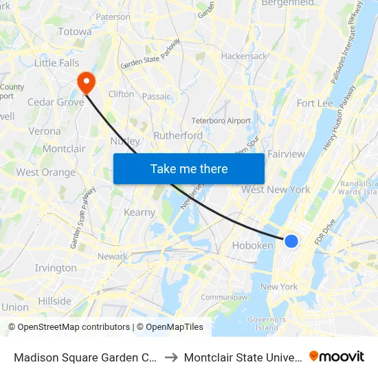 Madison Square Garden Center to Montclair State University map