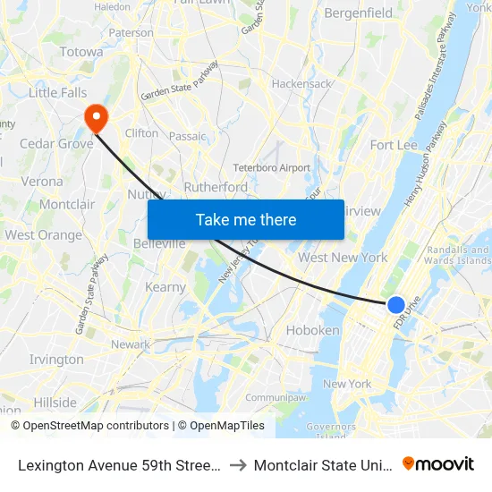 Lexington Avenue 59th Street Station to Montclair State University map