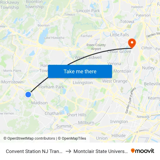 Convent Station NJ Transit to Montclair State University map